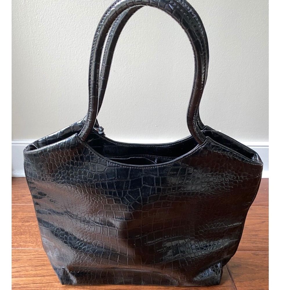 Neiman Marcus Faux Black Patent Alligator Print Tote/Shopping - Picture 2 of 2